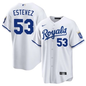 #53 Mens Kansas City Royals White Carlos Estevez Official Jerseys 281731-374
