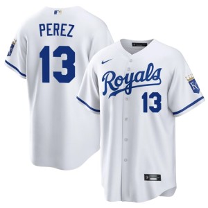 White #13 The Boys in Blue Men's Salvador Perez Popular Jerseys 854692-998