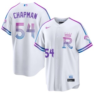 City Connect Official KCR Men's White Aroldis Chapman #54 Jerseys 159156-265
