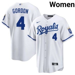 Alex Gordon KC Womens Game #4 White Jerseys 124649-912