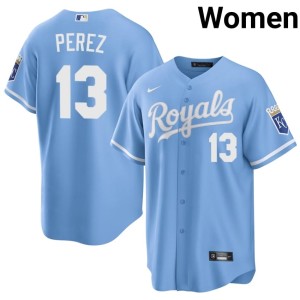 Stitched Salvador Perez Women #13 The Blue Crew Blue Jerseys 289516-944
