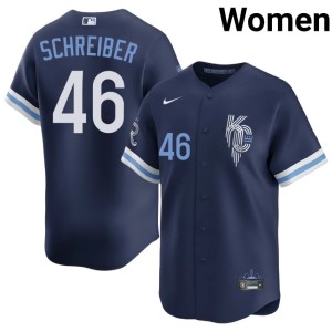 City Connect #46 Navy Women's Game John Schreiber Kansas City Royals Jerseys 106568-950