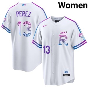 City Connect White #13 Kansas City Royals Popular Salvador Perez Women's Jerseys 858416-377