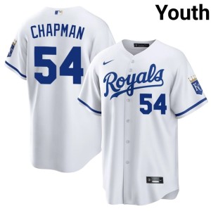 Popular #54 KCR Aroldis Chapman Youth White Jerseys 441378-501