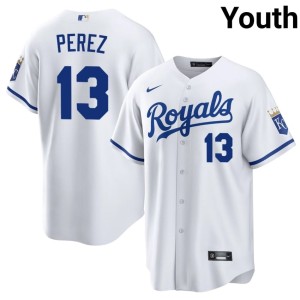 Salvador Perez #13 MLB White Youth Kansas City Royals Jerseys 730468-846
