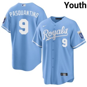 KC Blue Youth Embroidery #9 Vinnie Pasquantino Jerseys 965451-553
