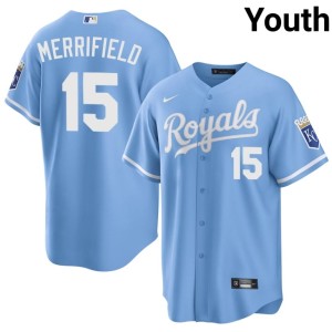 Blue #15 Youth Stitched KC Whit Merrifield Jerseys 261774-808