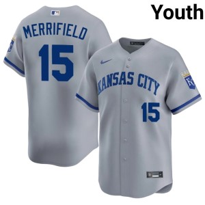 KCR #15 Game Gray Youth Whit Merrifield Jersey 827992-117