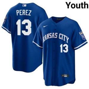 Official The Blue Crew Youth Royal #13 Salvador Perez Jersey 894780-414